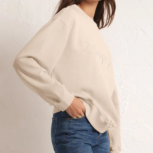 NEW Syd Z Supply Embroidered Logo Sweatshirt Pullover M Stone Crewneck $79 NWT - Picture 3 of 8